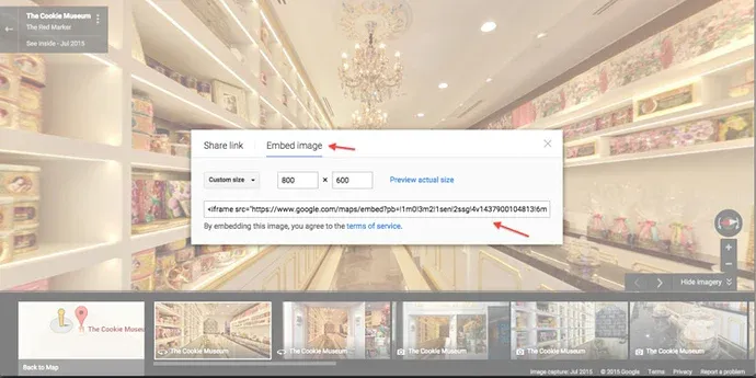 Click on 'embed image' and customize your iframe dimension/size and copy.
