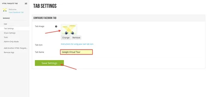 Go to 'Edit Tab' and customize your 'tab image' and 'tab name'. Done!