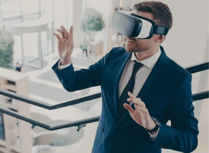 a man with 360 virtual tour vission pro in visible one